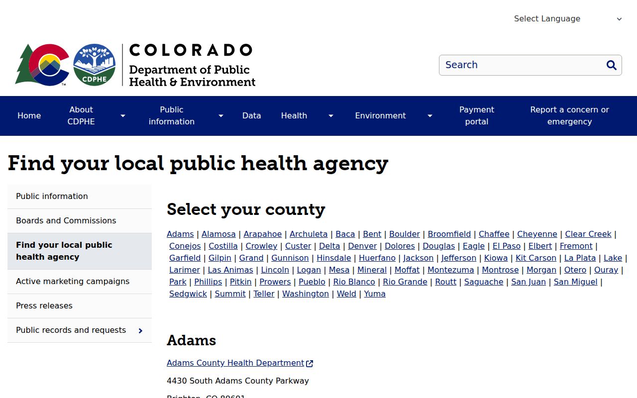 Colorado phone directory finder for local public health agencies statewide