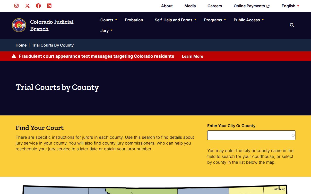 Colorado phone directory tool for finding county courts through the Judicial Branch