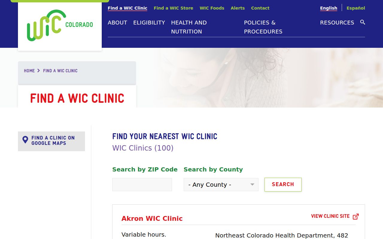 Colorado phone directory clinic finder for the statewide WIC program