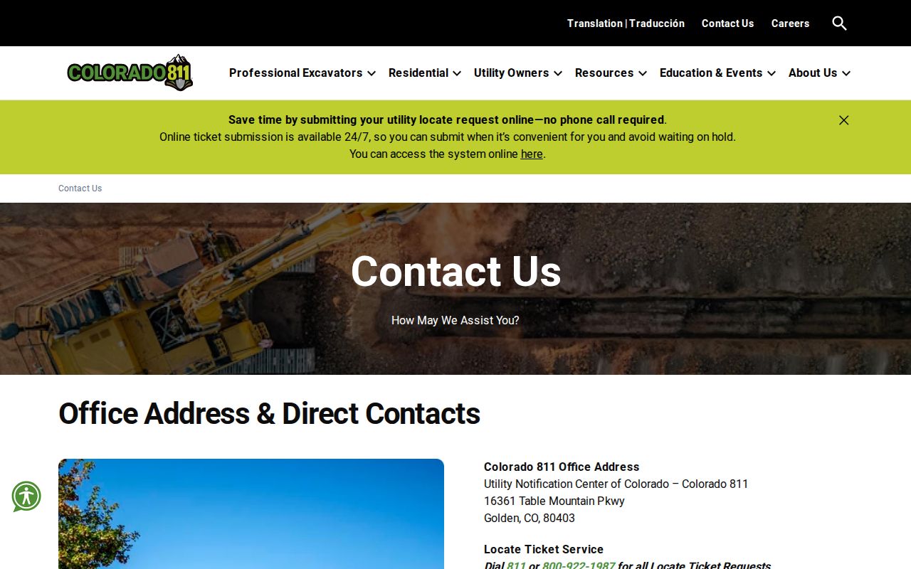 Colorado phone directory contact channels for Colorado 811 utility locates