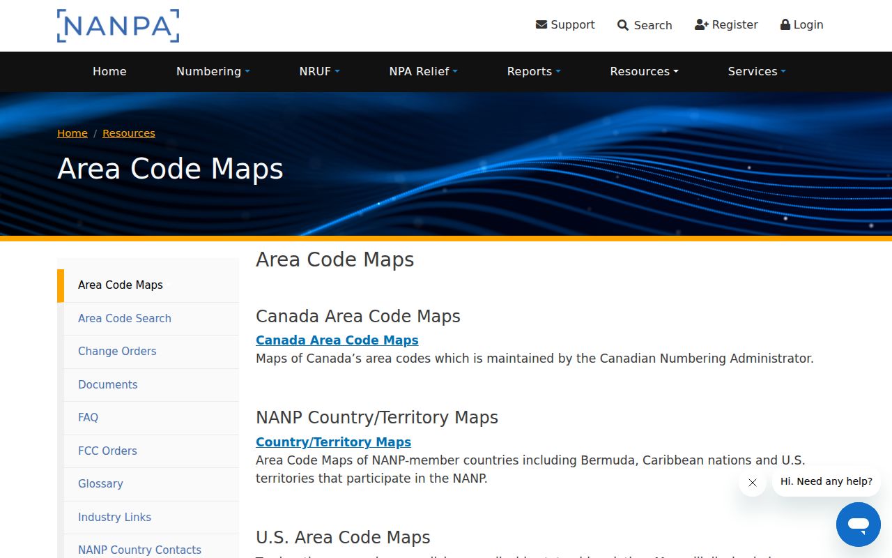 Colorado area codes shown on the NANPA area code map resources page