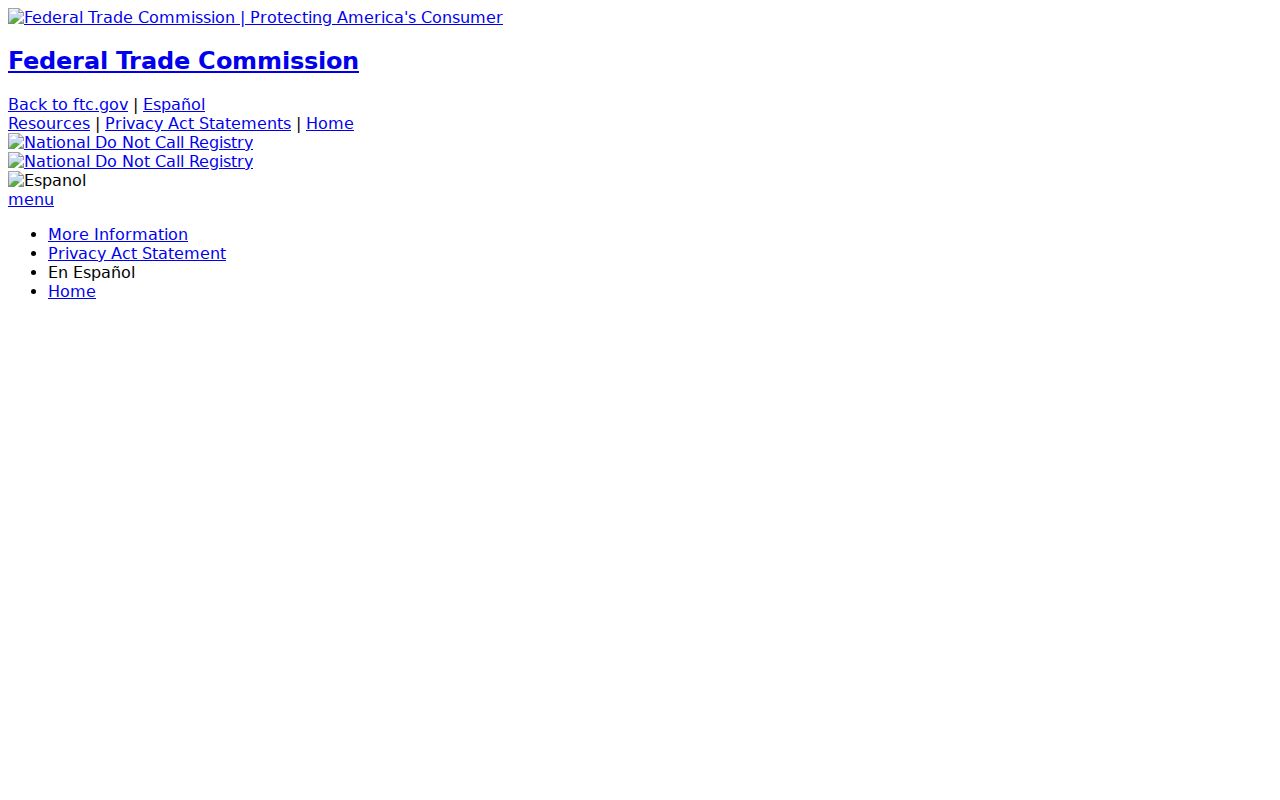 Colorado phone codes reporting flow on the FTC Do Not Call site