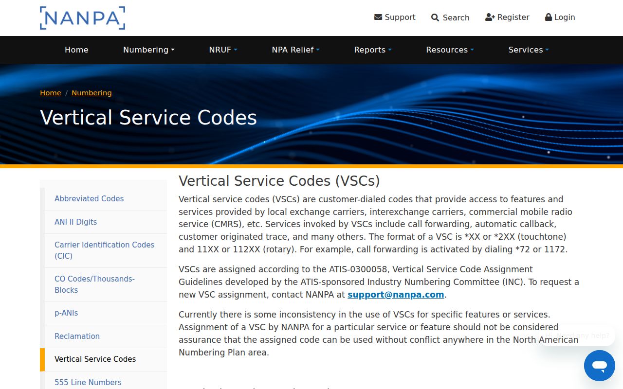 Colorado phone codes reference on the NANPA vertical service code list