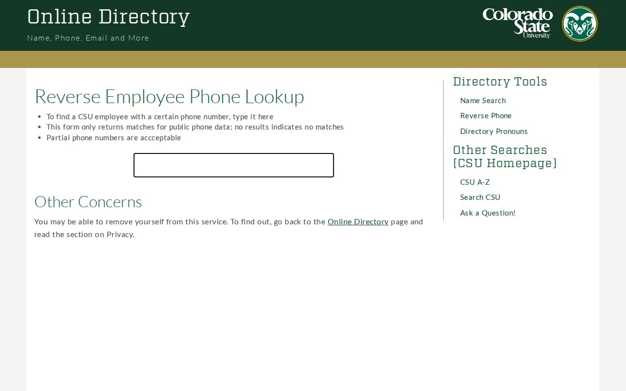Colorado phone numbers reverse search on the CSU employee phone lookup